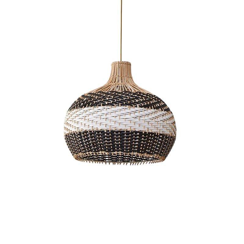 Chic rounded pendant light hand woven in white or black wicker