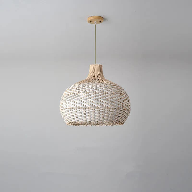 Chic rounded pendant light hand woven in white or black wicker