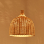 Faceted Chinese lantern pendant light hand woven in beige bamboo