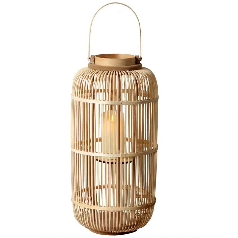 Oval Chinese style hand woven rattan candle lantern with crisscross pattern