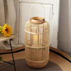 Oval Chinese style hand woven rattan candle lantern with crisscross pattern