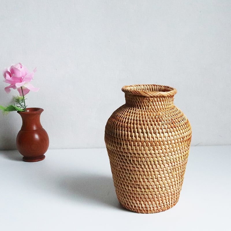 Classic handwoven rattan urn vase