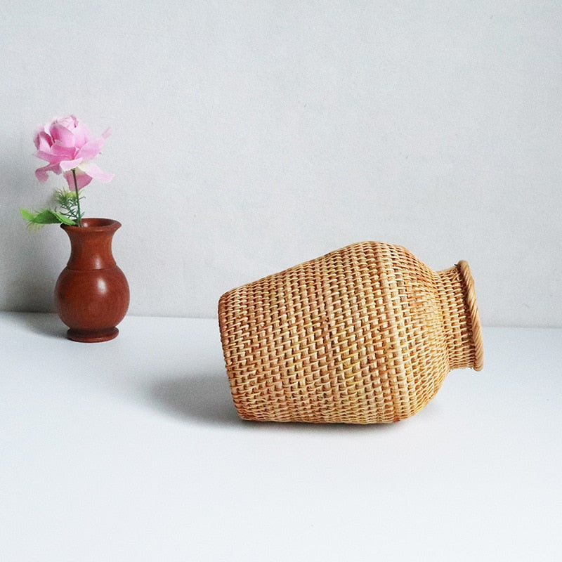 Classic handwoven rattan urn vase