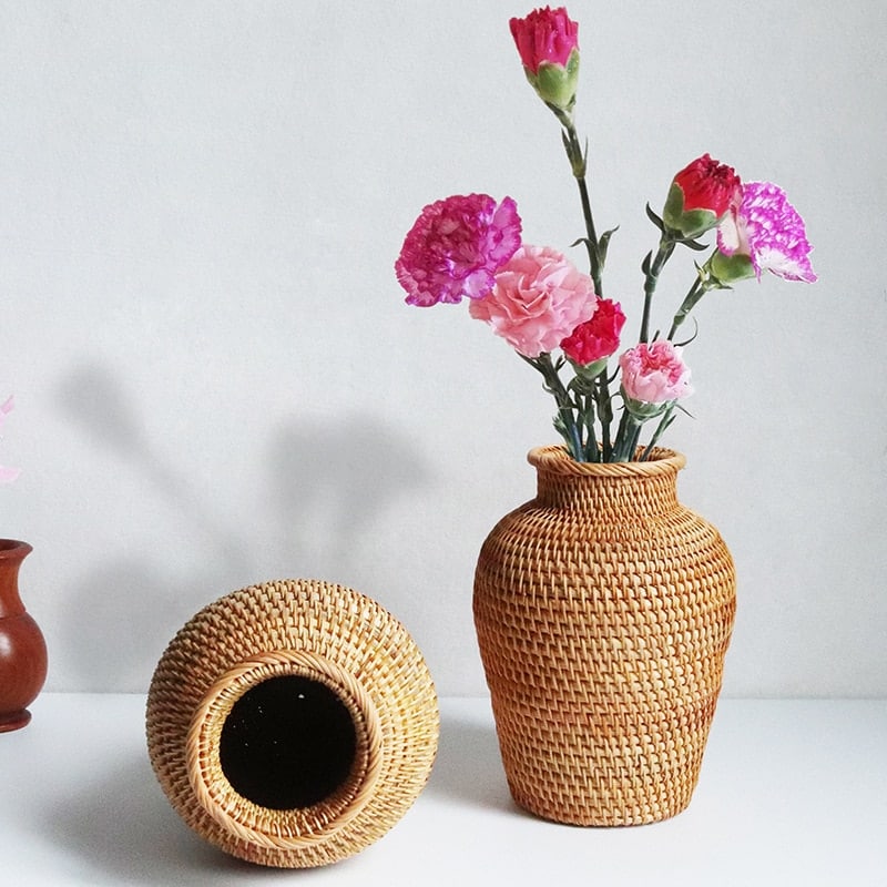 Classic handwoven rattan urn vase