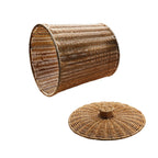 Compact woven rattan trash can with a fitted lid