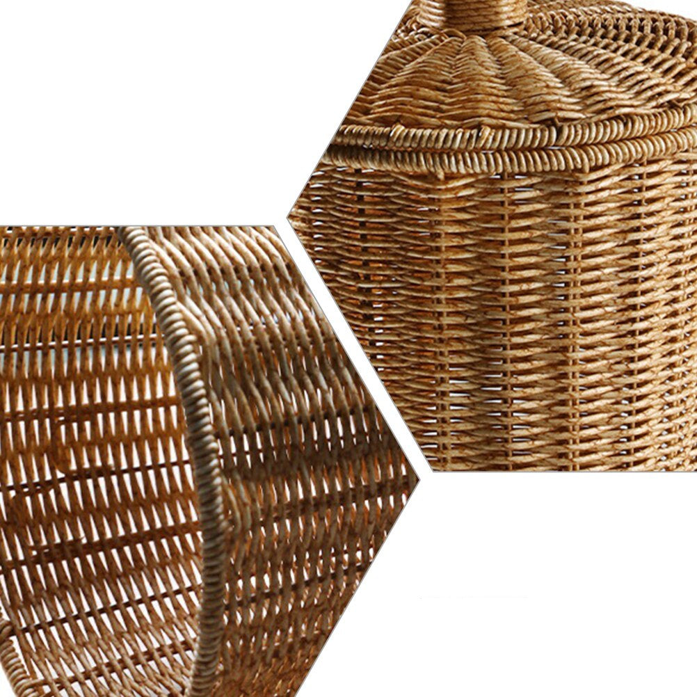 Compact woven rattan trash can with a fitted lid