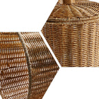 Compact woven rattan trash can with a fitted lid
