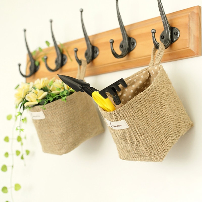 Small cotton and linen hanging pocket basket