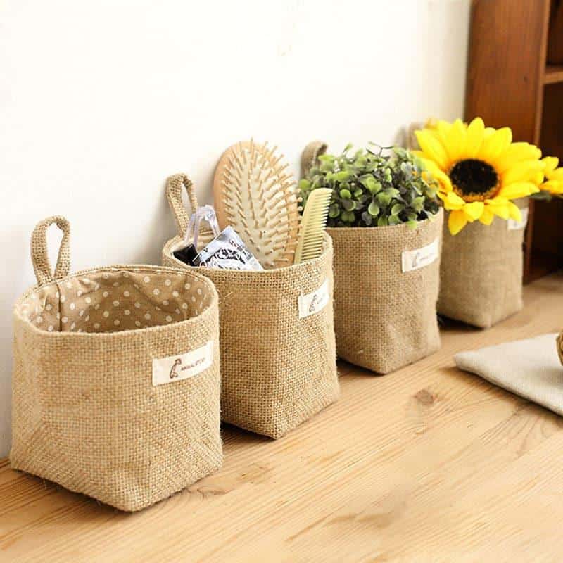 Small cotton and linen hanging pocket basket