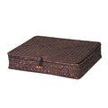 Low flat storage box hand woven in dark natural rattan with a lid