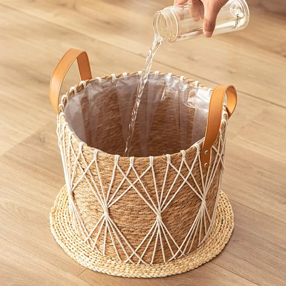 Round decorative hand woven rattan planter