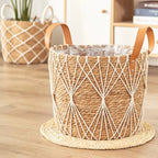 Round decorative hand woven rattan planter
