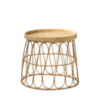 Designer side table hand woven in beige wicker with clean curves