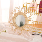 Rattan mirror with double layered petal loops