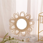 Rattan mirror with double layered petal loops