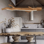 Long driftwood look resin LED pendant light with a textured weathered finish
