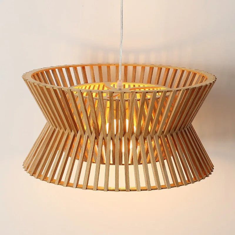 Elegant curved golden brown wood pendant light