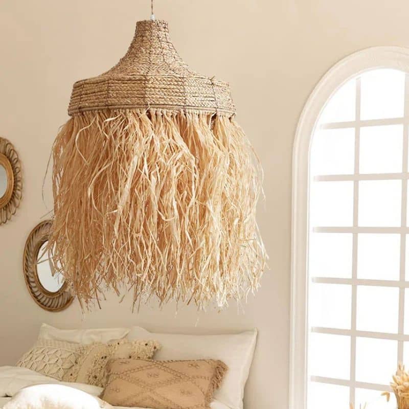Extra large rounded pendant light hand woven in natural wicker