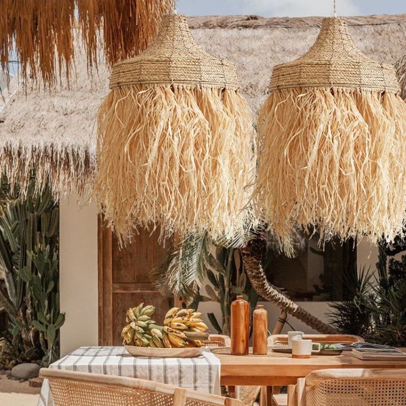 Extra large rounded pendant light hand woven in natural wicker
