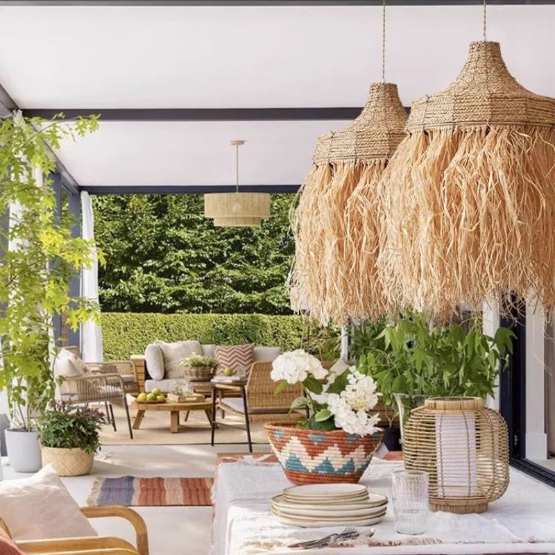 Extra large rounded pendant light hand woven in natural wicker