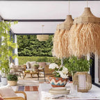 Extra large rounded pendant light hand woven in natural wicker