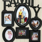 Black family collage frame with six photos and FAMILY lettering