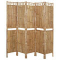 Brown five panel folding room divider with tightly woven bamboo slats