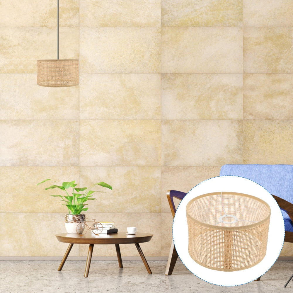 Flared lamp shade hand woven in natural rattan