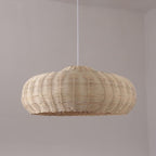 Flat disc pendant light handwoven in rattan and wicker