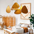 Brown chandelier made of layered floating fabric petals
