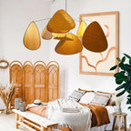 Brown chandelier made of layered floating fabric petals