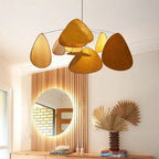 Brown chandelier made of layered floating fabric petals