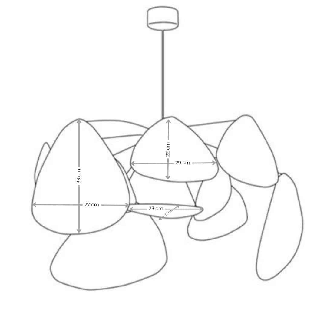 Sculptural chandelier of floating woven bamboo leaf panels over a dining table