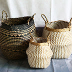 Foldable belly baskets with black and white boho patterns