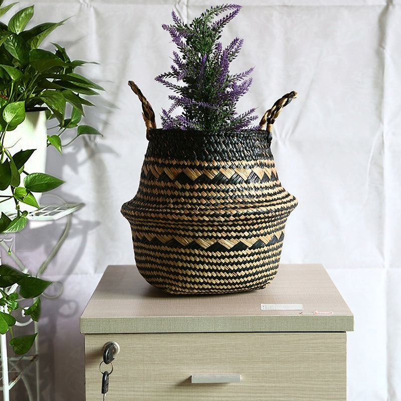 Foldable belly baskets with black and white boho patterns