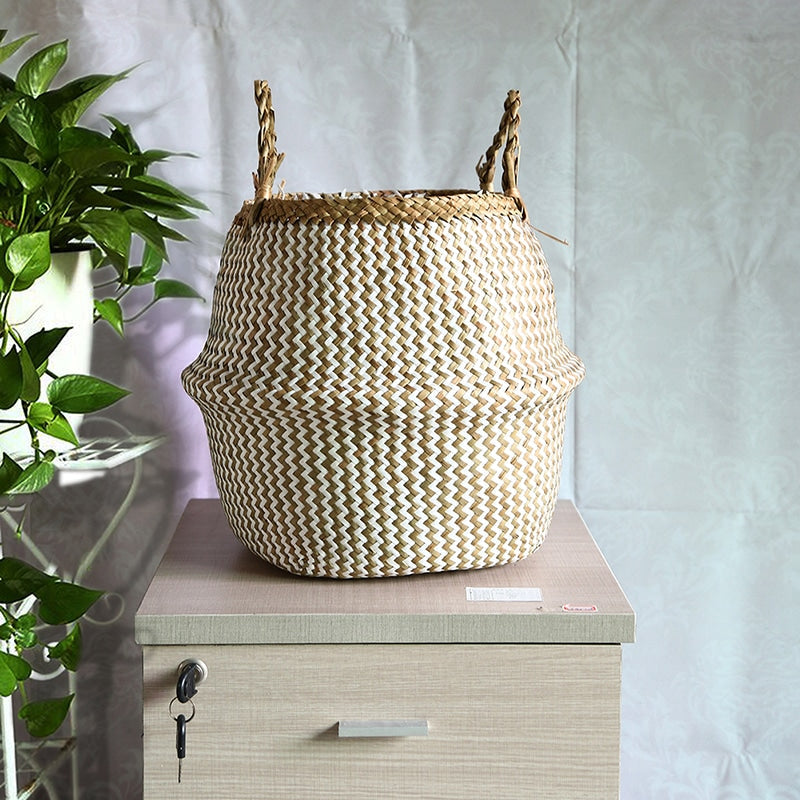Foldable belly baskets with black and white boho patterns