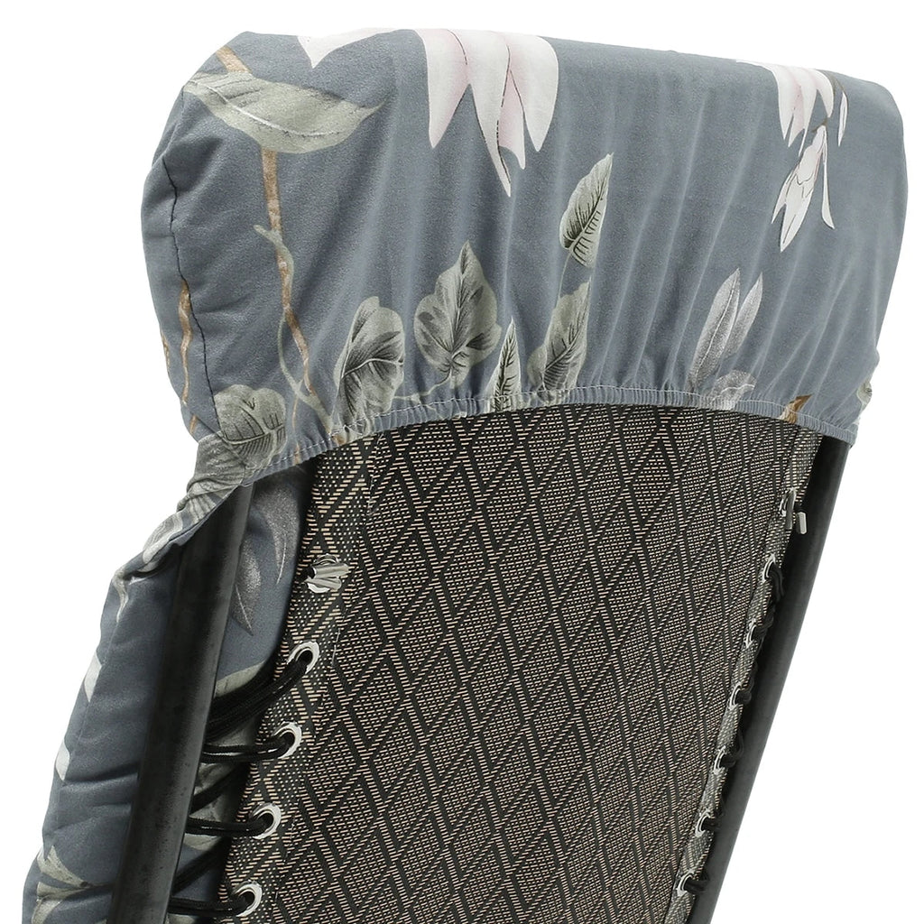 Long foldable gray sun lounger cushion with a delicate floral print