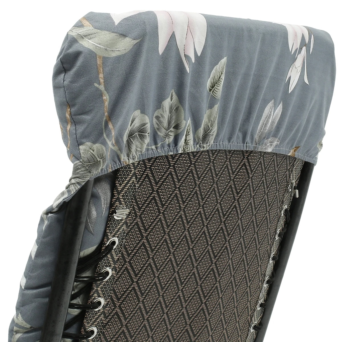 Long foldable gray sun lounger cushion with a delicate floral print