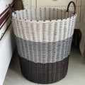 Foldable woven laundry basket with a white, gray and black gradient