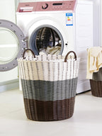 Foldable woven laundry basket with a white, gray and black gradient