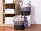 Foldable woven laundry basket with a white, gray and black gradient