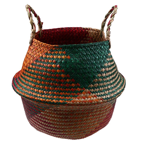 Foldable hand woven wicker planter basket with a rectangle pattern