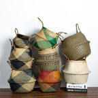Foldable hand woven wicker planter basket with a rectangle pattern