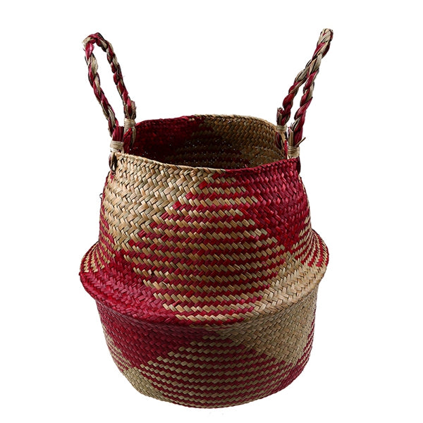 Foldable hand woven wicker planter basket with a rectangle pattern