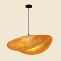 Folded oval woven rattan pendant light