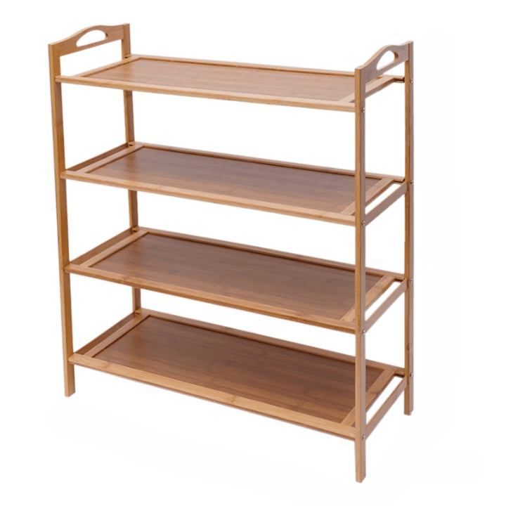 Four tier bamboo shoe rack in warm honey tone