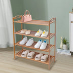 Four tier bamboo shoe rack in warm honey tone