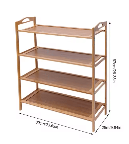 Four tier bamboo shoe rack in warm honey tone