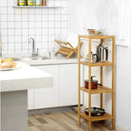 Four tier multipurpose shelf in natural beige bamboo