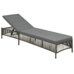 Gray woven PE rattan sun lounger with a cushion and adjustable backrest
